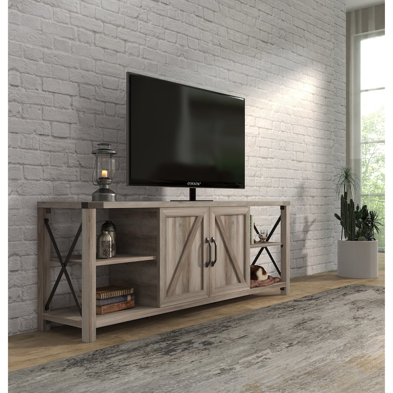 68" TV Stand Wood Metal TV Console Industrial Entertainment Center